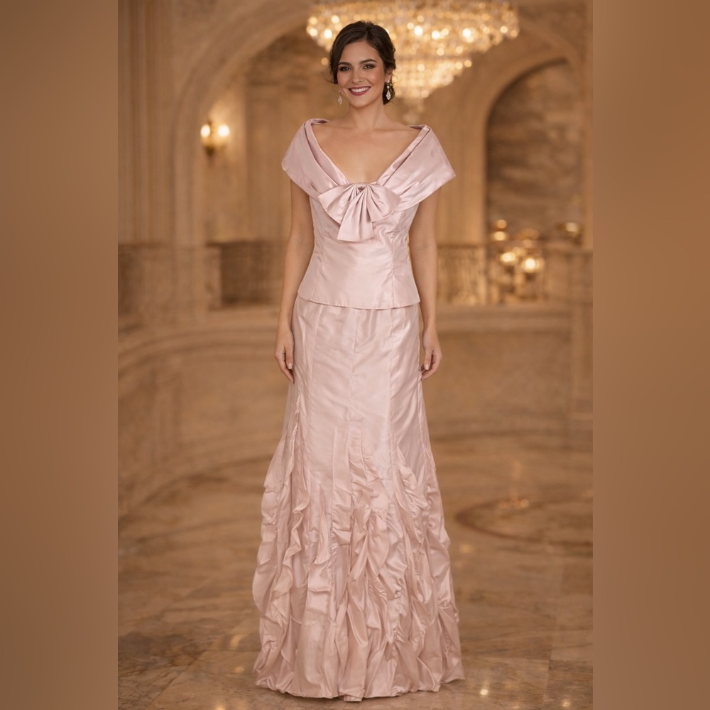 Vintage Rickie Freeman|Teri Jon 2 Piece Ruffle Silk Evening Occasion Set Pink 6‎